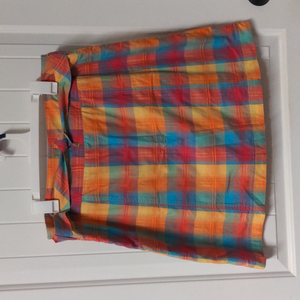 EUC White Stage Skort Size 16 Belted Hidden Side Zip Stretchy Plaid - Picture 2 of 8